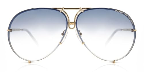 Porsche Design P8478 Iconic Sunglasses (69mm, W - Yellow Gold, White / Lens - Blue Gradient / Extra Lens - Brown)