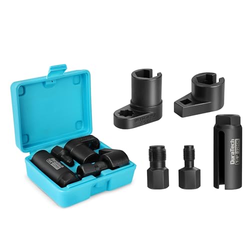 DURATECH 5PCS O2 Oxygen Sensor Socket Thread Chaser Set, 3/8' 1/2' Drive x 7/8' 22mm Oxygen Sensor Wrench Remover O2 Sensor Removal Tool Kit