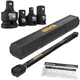 LEXIVON 1/2-Inch Drive Click Torque Wrench 10~150 Ft-Lb/13.6~203.5 Nm + Impact Socket Adapter and Reducer 4-Piece Set | 1/4' - 3/8' - 1/2'