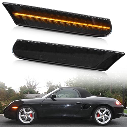 NSLUMO Led Side Marker Lights for Porsche 1997-2004 986 Box'ster 996 Carrera 911 Smoked Lens Amber LED Front Bumper Side Marker Turn Signal Assembly OEM Side Repeater Lamps Replacement