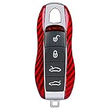 M.JVisun Genuine Carbon Fiber Key Fob Cover for Porsche 718 911 Carrera 918 Spyder Boxster 981 Cayenne 92A Cayman 981 for Macan for Panamera 970 Smart Car Remote Key Replacement Case - A Style - Red