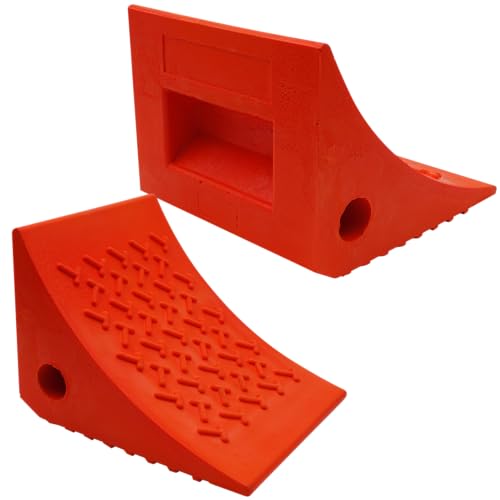 SECURITYMAN Heavy Duty Wheel Chocks (2 Pack) - Durable, Non-Slip, Solid Rubber Wheel Chocks for Boat Trailers, RV, Truck, Camper - Perfect on All Surfaces and in All Weather - Orange…