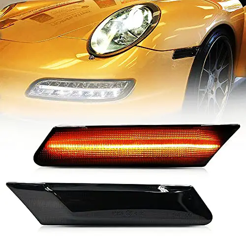 NSLUMO Led Side Marker Lights for 06-12 Porsche Cayman Box-ster 987 911 997 Carrera Smoked Lens Amber LED Front Bumper Side Marker Assembly