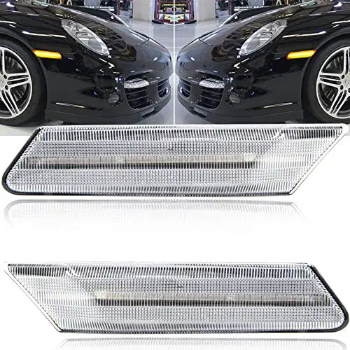 NJSBYL LED Side Marker Lamp Light Kit for Porsche Carrera 2005-2013 4 4S GT Turbo 2006-2012 Bxster Cayman Clear Lens Amber LED Front Turn Signal Side Marker Lights