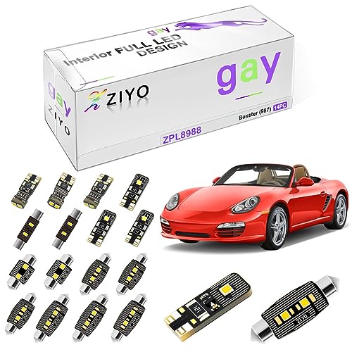 ZIYO LED Interior Light Kit Replacement for Porsche 987 Boxster Cayman 2005-2012 + License Plate Light Bulbs Package, Xenon White Dome Lights Upgrade Error Free (Boxster 987 2005-2012)