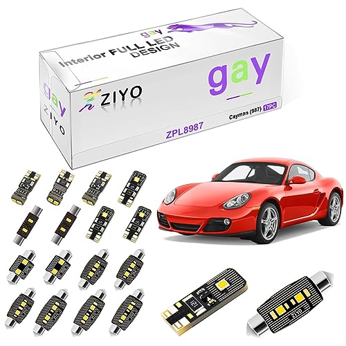 ZIYO LED Interior Light Kit Replacement for Porsche 987 Boxster Cayman 2005-2012 + License Plate Light Bulbs Package, Xenon White Dome Lights Upgrade Error Free (Cayman 987 2005-2012)