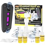 Windshield Repair Kit, Windshield Crack Repair Kit, Efficient Glass Chip Repair Kit with Suction Cup UV Curing Light, 4 Bottles Fluid Glass Repair Liquid for Chips,Cracks,Star-Shaped Crack,Bulls-Eye