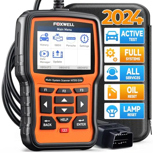 FOXWELL NT510 Elite fit for Porsche OBD2 Scanner Bi-Directional Scan Tool Full System Code Reader Diagnostic Tool with Active Test All Service Oil EPB ABS ESP SAS Lamp Reset CKP Battery Registration