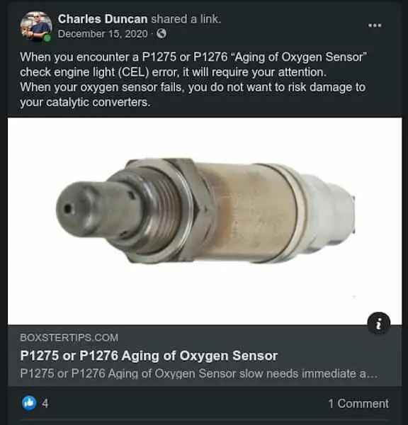 Boxstertips - P1275 or P1276 Aging of Oxygen Sensor