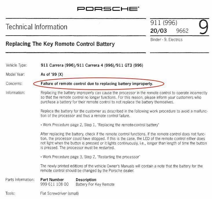Porsche Boxster Key Fob Battery TID
