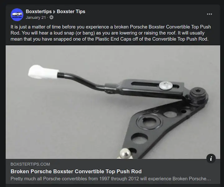 Bostertips - Broken Porsche Boxster Convertible Top Push Rod - Article